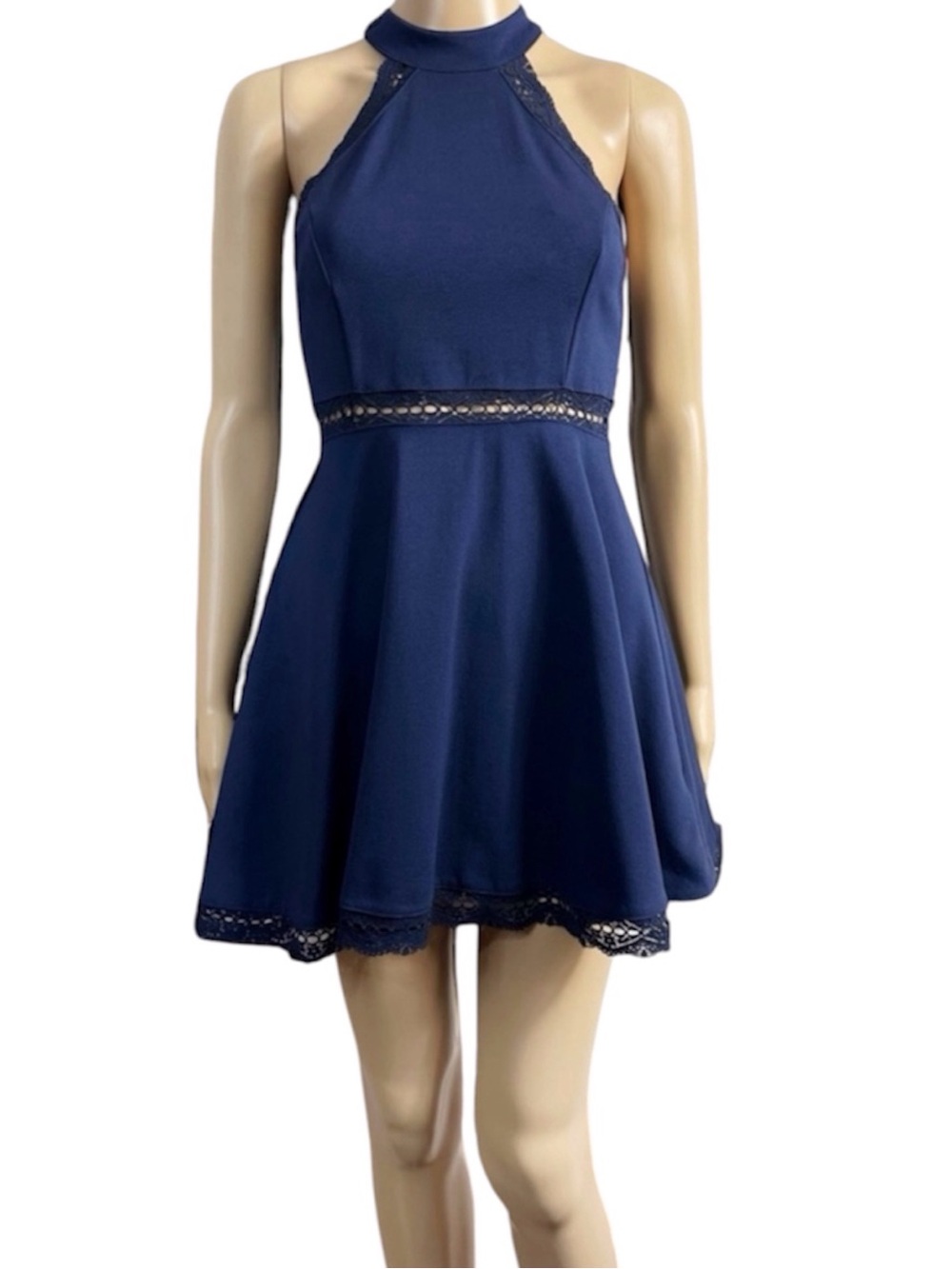 Lulus Reach Out My Hand Navy Lace Skater Dress